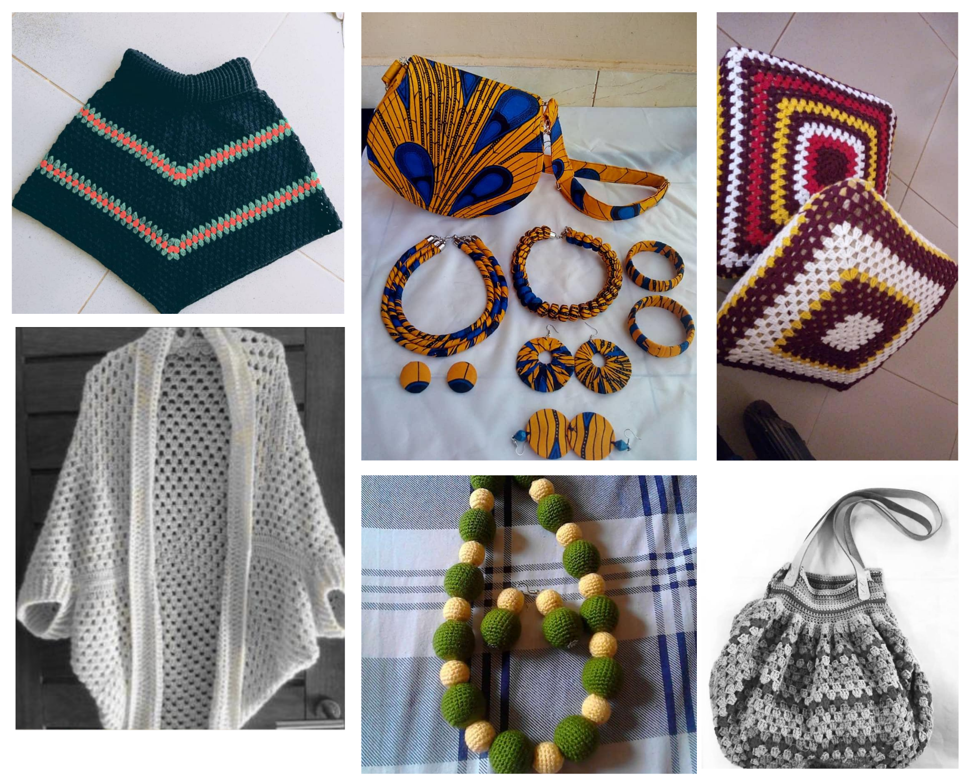 IMage shows bags, sweaters, jewellery and pillow cases